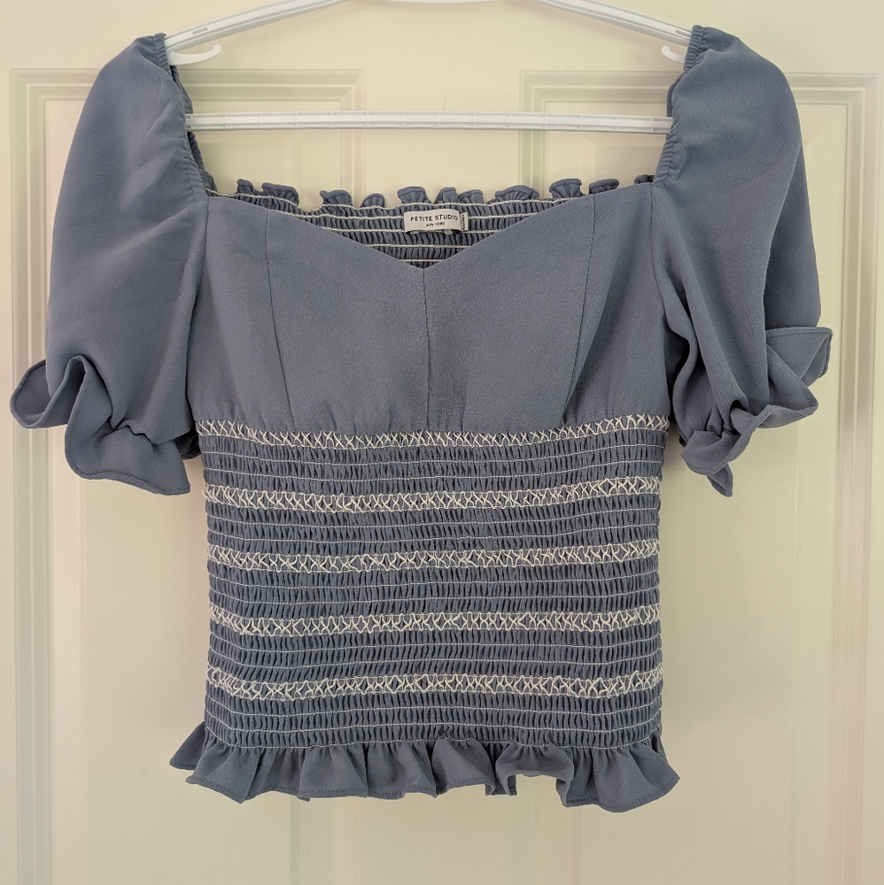 Petite Studio Blue Smocked Blouse